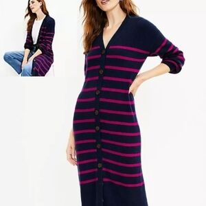 LOFT Navy and Pink Striped Maxi Dress